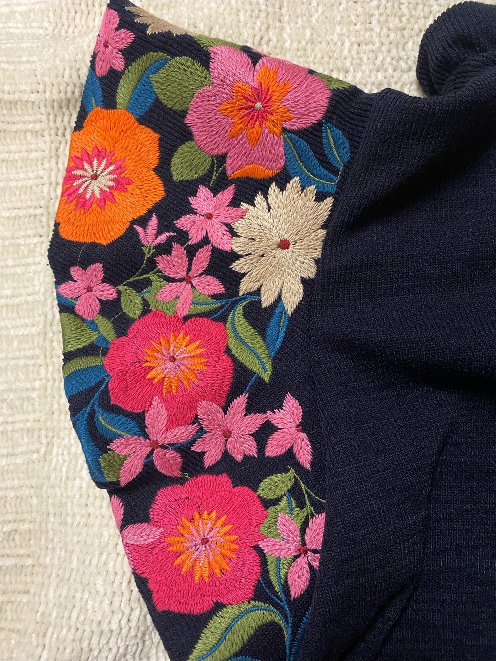 THML Brand Navy Floral Embroidered Flutter Sleeve Top - Picture 6 of 7